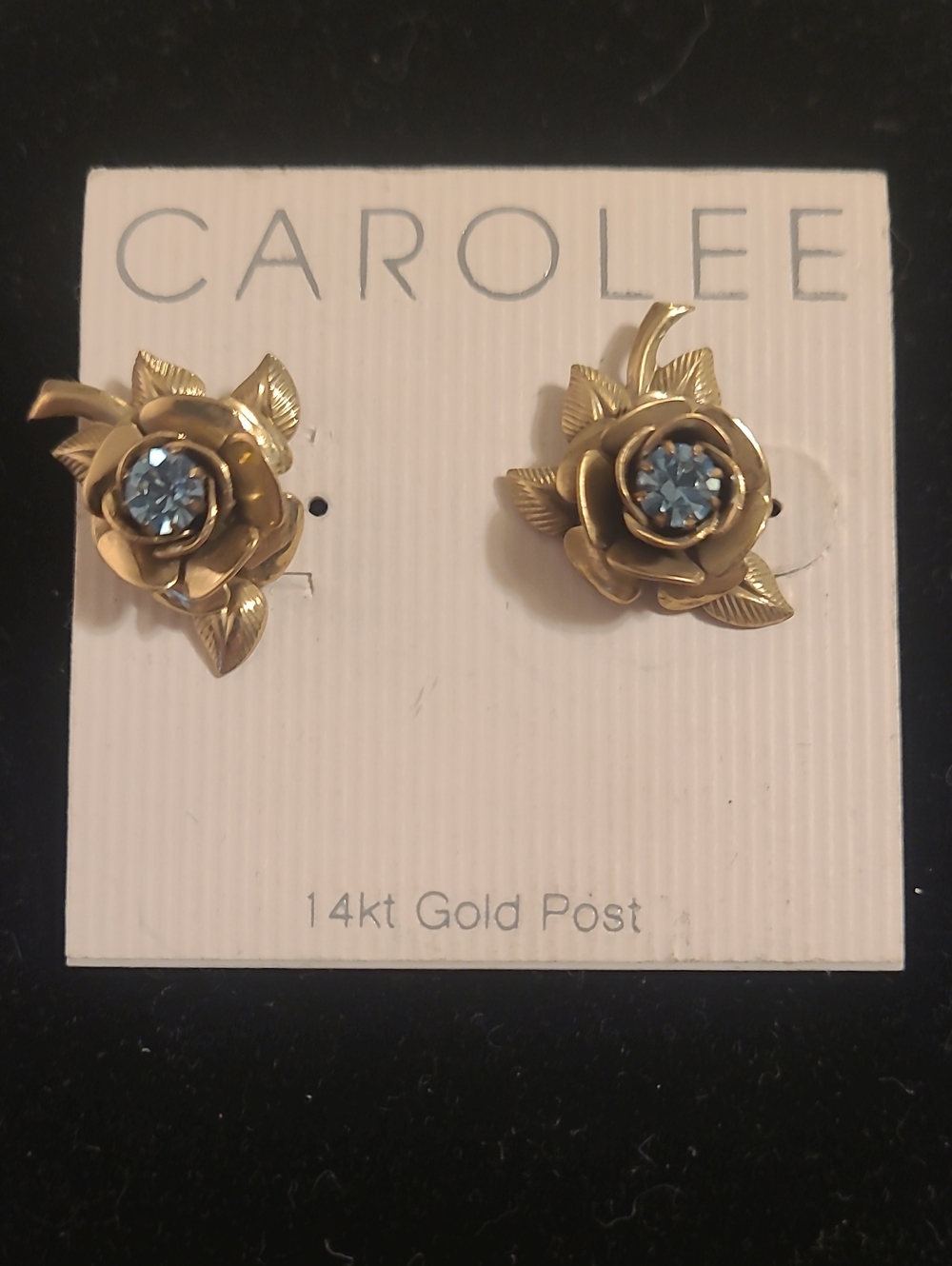 Carolee Gold Floral Stud Earrings with Blue Crystal